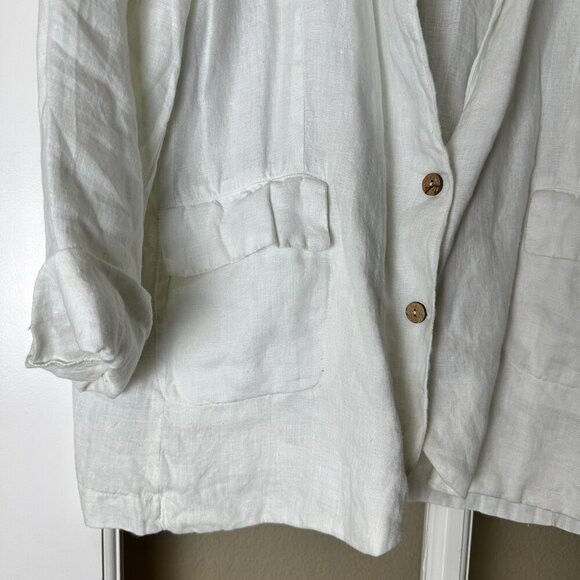 REISTOR Linen-like Cupro White Blazer Shirt Jacket Size XL - Picture 3 of 12